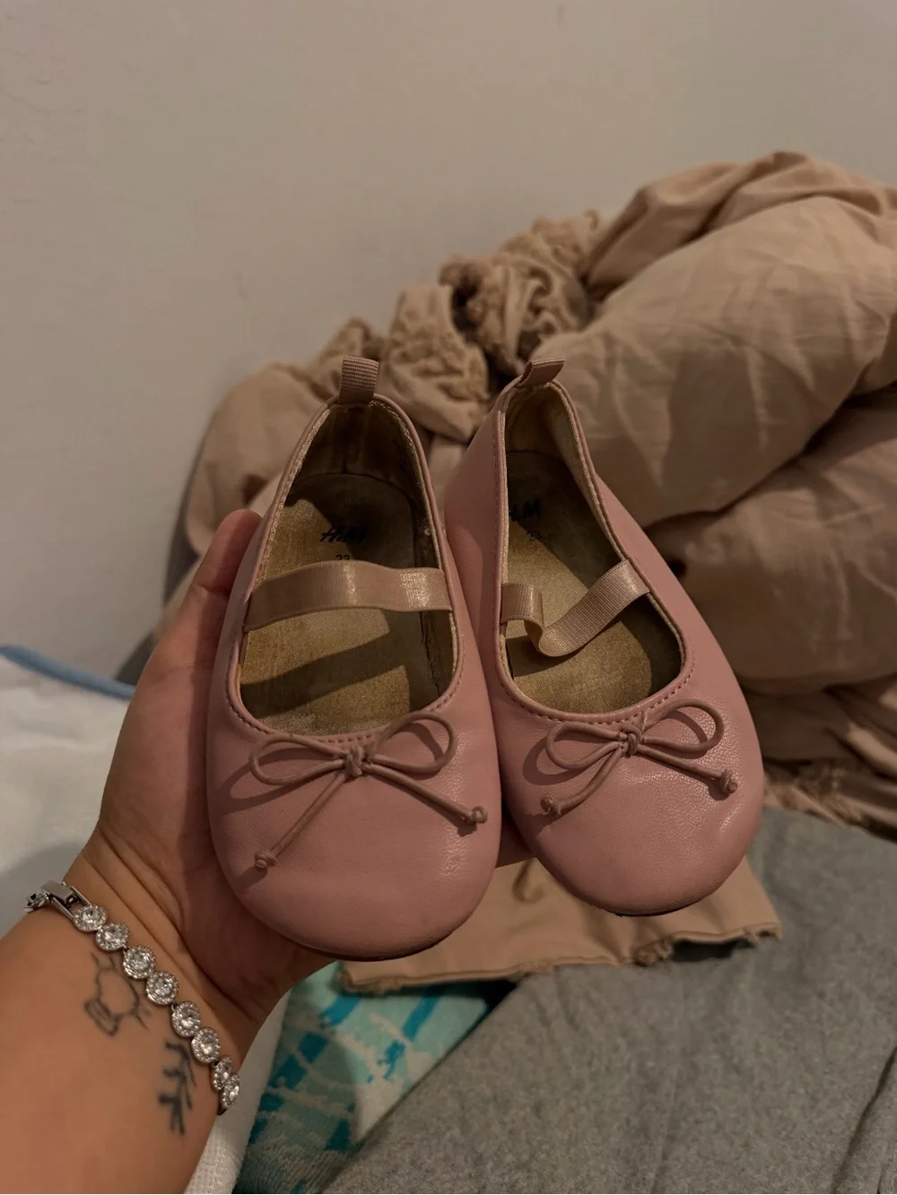 Girls Pink Ballet Flats with Bow Detail